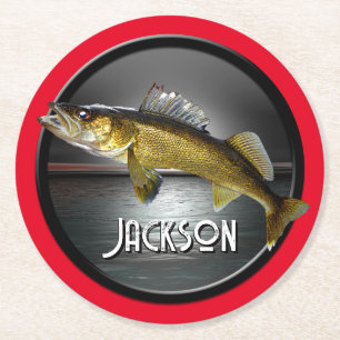 Måne Vatten & Walleye Pike Blue Underlägg Papper Rund