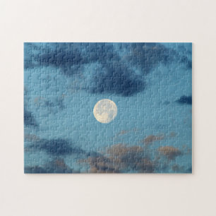 Måne vid Sunset Clouds Himmel Puzzle Pussel