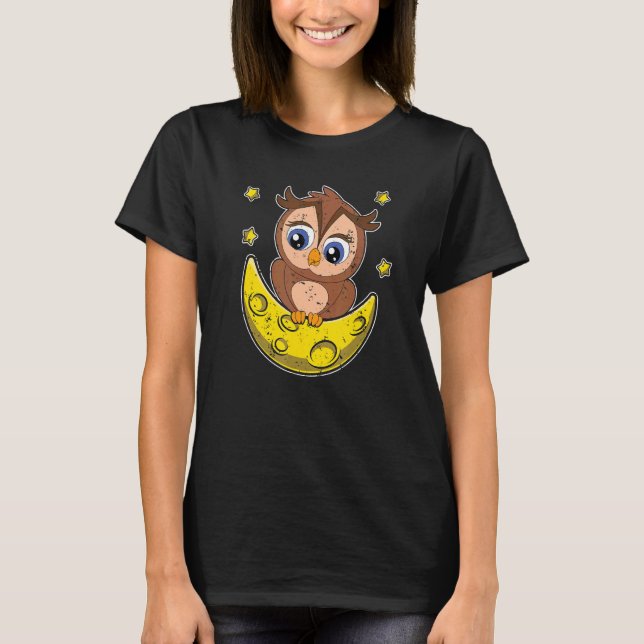 Måne Wise Bird Animal Uggla Cute Uggla T Shirt (Framsida)