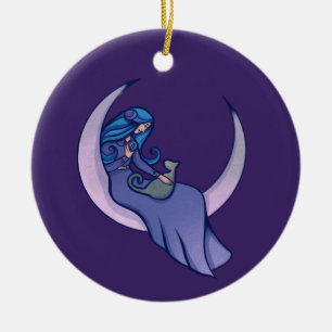 Måne Witch MoonChild Pagan Wicca Art Julgransprydnad Keramik