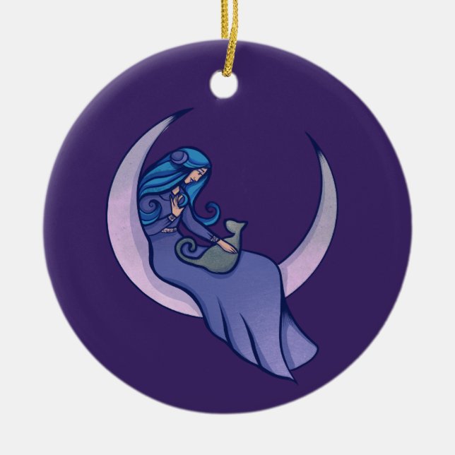 Måne Witch MoonChild Pagan Wicca Art Julgransprydnad Keramik (Framsidan)