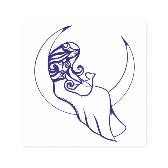 Måne Witch MoonChild Pagan Wicca Art Självfärgande Stämpel (Design)