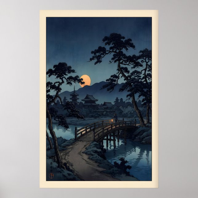 Månebelyst brotryck Lugnt nattlandskap (sovrum Poster (Framsidan)