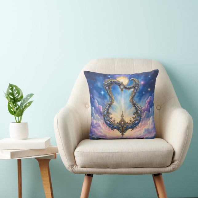 Månebelyst Celestial Harpa – Drömlik Kosmisk Fanta Kudde (Stol)