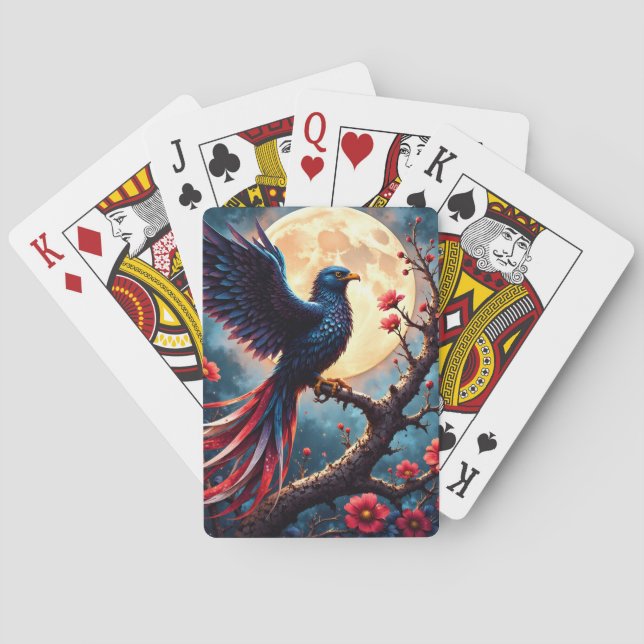 Månebelyst Crimsonwing – Mystisk Fantasifågel. Casinokort (Baksidan)