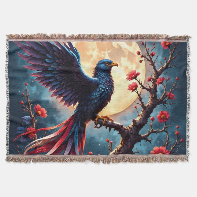 Månebelyst Crimsonwing – Mystisk Fantasifågel. Filt (Framsidan)