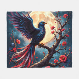 Månebelyst Crimsonwing – Mystisk Fantasifågel. Fleecefilt