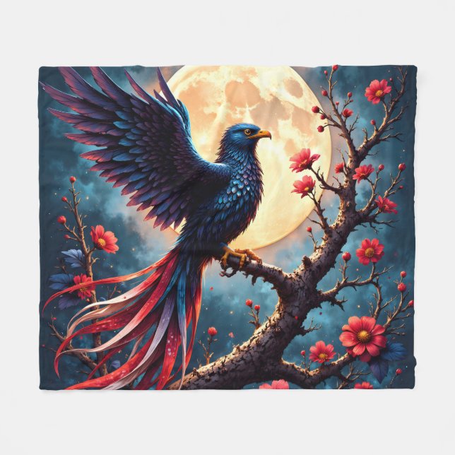 Månebelyst Crimsonwing – Mystisk Fantasifågel. Fleecefilt (Framsidan (Horisontell))