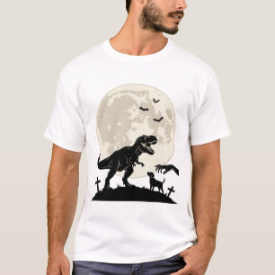 Månebelyst dinosaur hund kyrkogård silhuett skjort t shirt