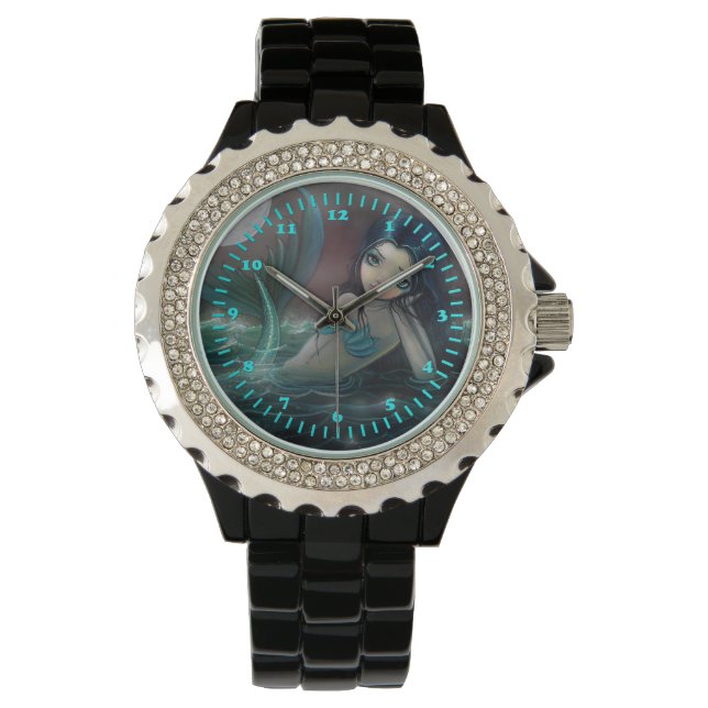 Månebelyst flod Havsfrus fantasy Popkonst Armbandsur (Framsida)