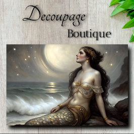 Månebelyst Guld Sjöjungfru Fantasi Decoupage