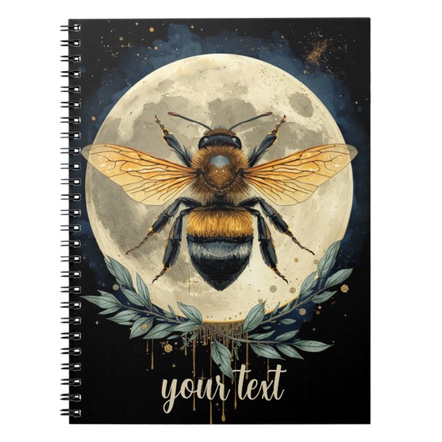 Månebelyst humlebivattenfärgskonst | Celestial Bee Anteckningsbok (Framsidan)