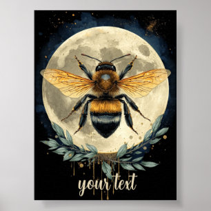 Månebelyst humlebivattenfärgskonst Celestial Bee Poster