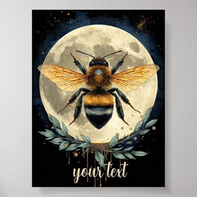 Månebelyst humlebivattenfärgskonst | Celestial Bee Poster (Framsidan)