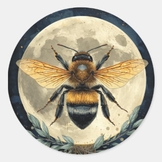 Månebelyst humlebivattenfärgskonst | Celestial Bee Runt Klistermärke