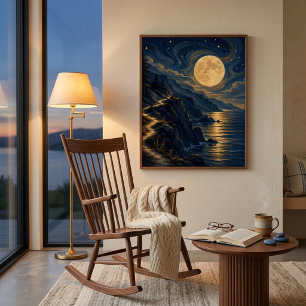 Månebelyst kustvägs Art Poster
