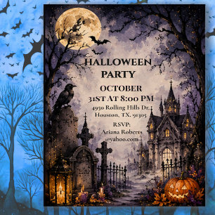 Månebelyst kyrkogård Halloween-fest  Inbjudningar