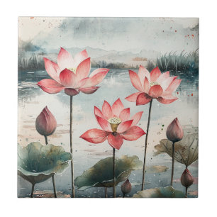 Månebelyst Lotus-sjö (7) Kakelplatta