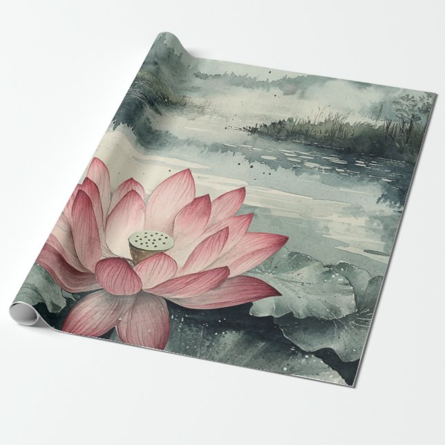 Månebelyst Lotus-sjö (9) Presentpapper (Utrullad)