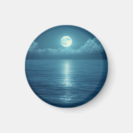 Månebelyst Ocean Canvas Art | Fullmåne över lugnt Magnet