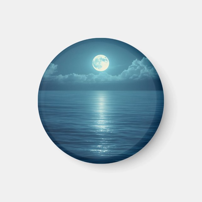 Månebelyst Ocean Canvas Art | Fullmåne över lugnt  Magnet (Framsidan)
