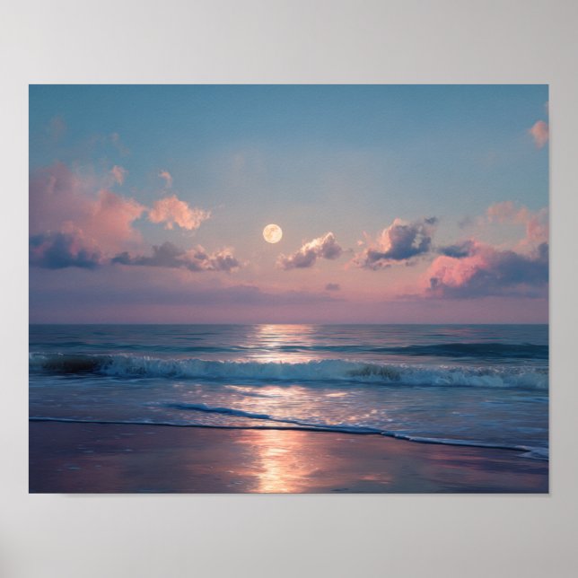 Månebelyst Ocean Väggkonst | Pastell Natt Havsland (Framsidan)