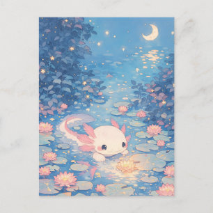 Månebelyst Pastell Kawaii Axolotl-damm Vykort