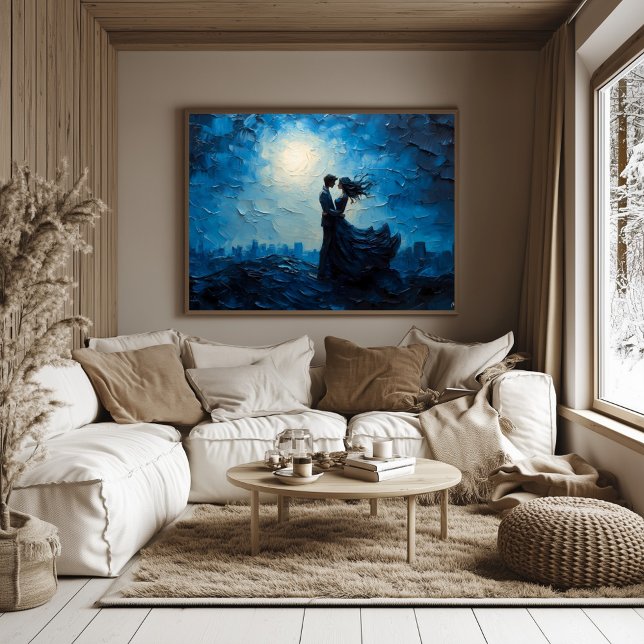 Månebelyst Romantisk Kärlekspar Embrace Scenisk Kv Poster (Skapare uppladdad)