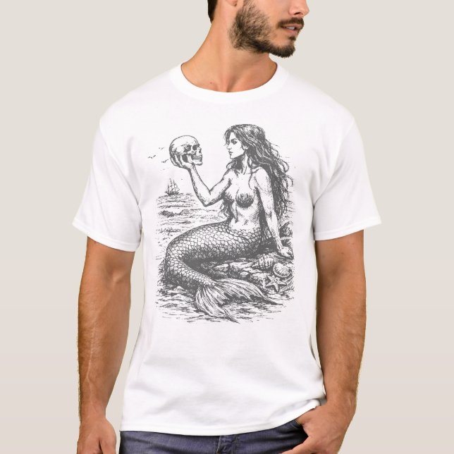 Månebelyst sjöjungfru och dödskalle t shirt (Framsida)