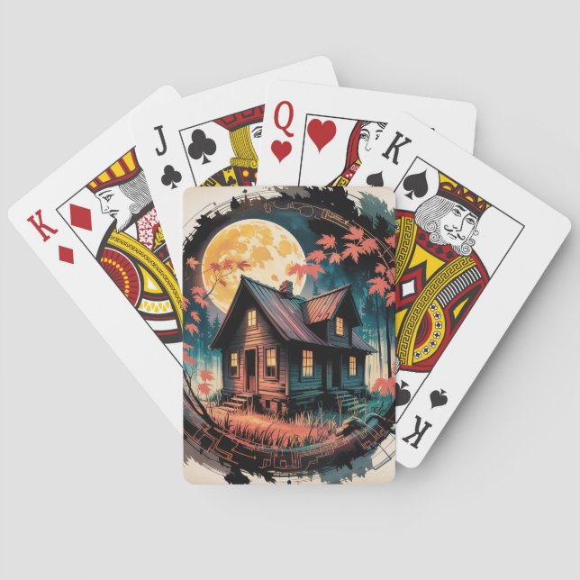Månebelyst stuga Japansk skogs konst (3) Casinokort (Baksidan)