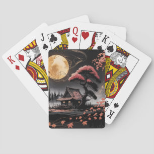 Månebelyst stuga Japansk skogs konst (8) Casinokort