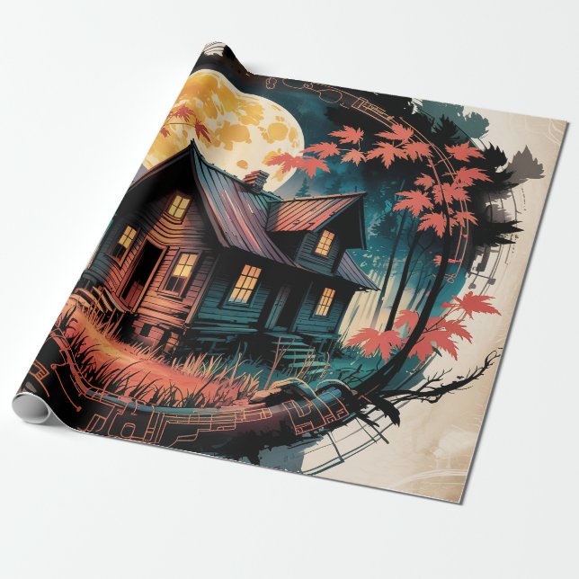 Månebelyst stuga Japansk skogskonst (3) Presentpapper (Utrullad)