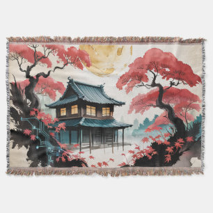 Månebelyst stuga Japansk skogskonst (5) Filt