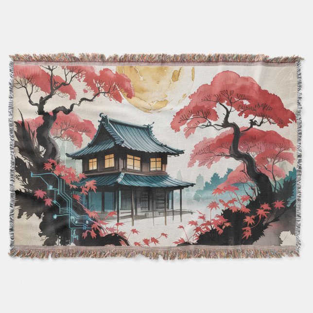 Månebelyst stuga Japansk skogskonst (5) Filt (Framsidan)