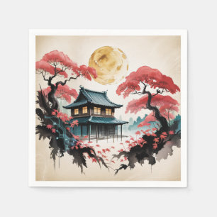 Månebelyst stuga Japansk skogskonst (5) Pappersservett