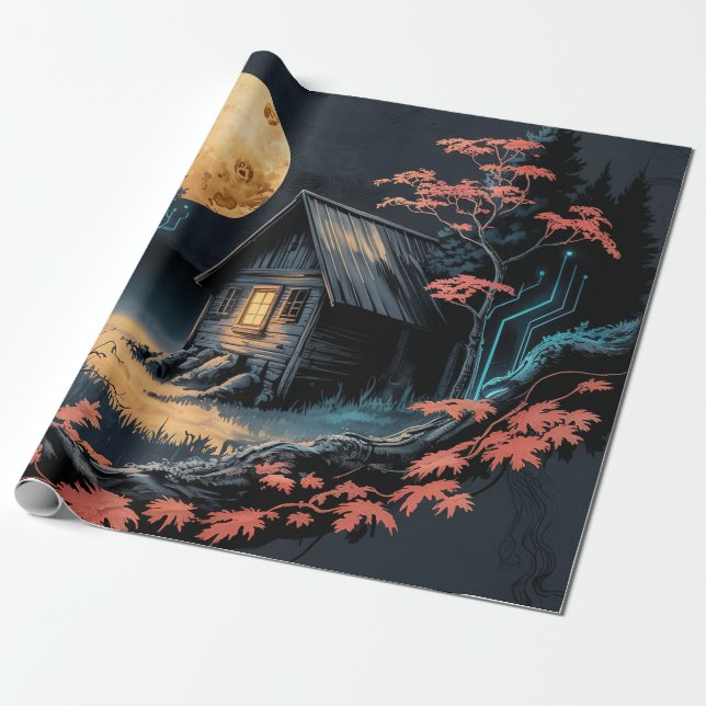 Månebelyst stuga Japansk skogskonst (6) Presentpapper (Utrullad)