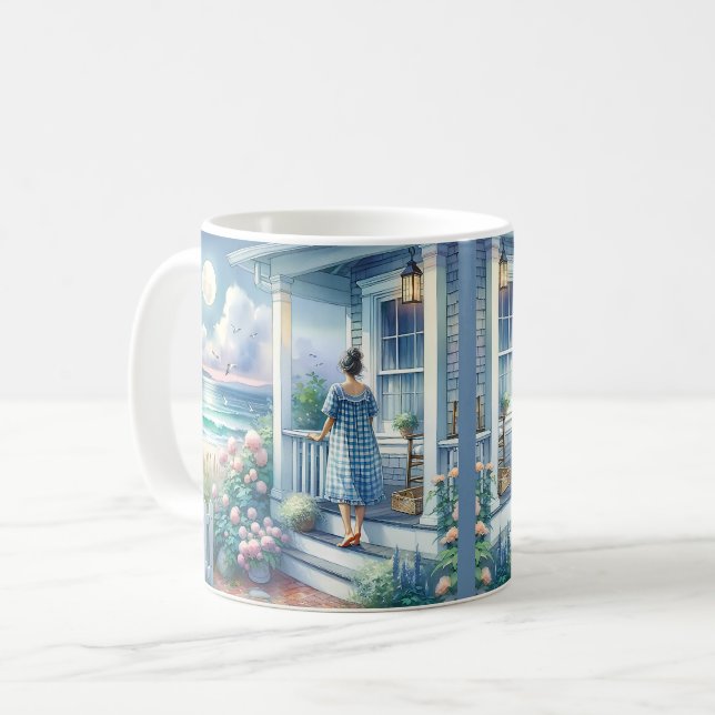 Månebelyst stugveranda vid havet kaffemugg (Framsida vänster)