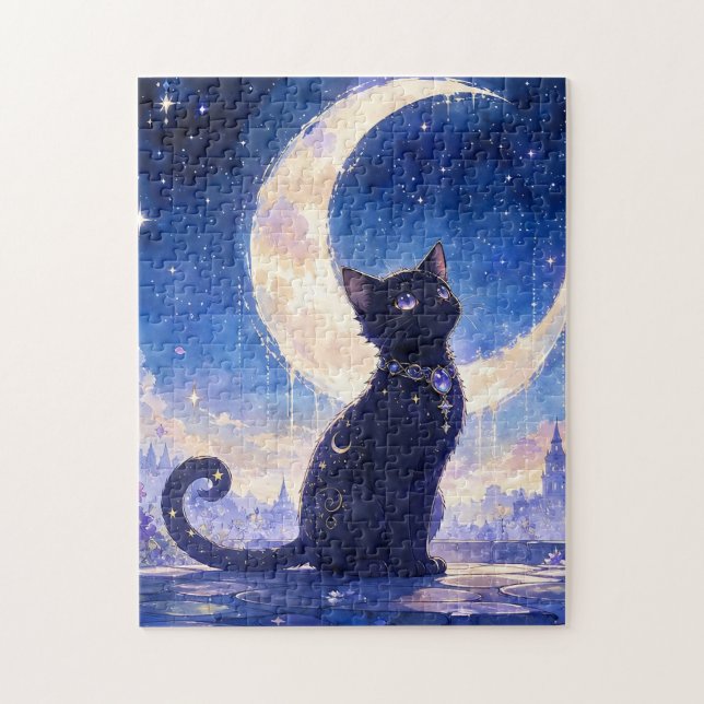 Månebelyst Svart Katt Pussel (Vertikal)