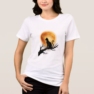 Månebelyst svart katt Silhuett Elegant Halloween T Shirt