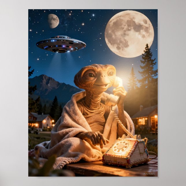 Månebelyst utomjording som ringer hem scenaffisch poster (Framsidan)