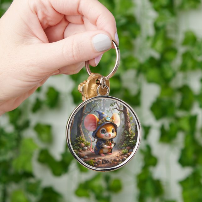 Månebelyst väktare av små under.  rund silverfärgad nyckelring (Hand)