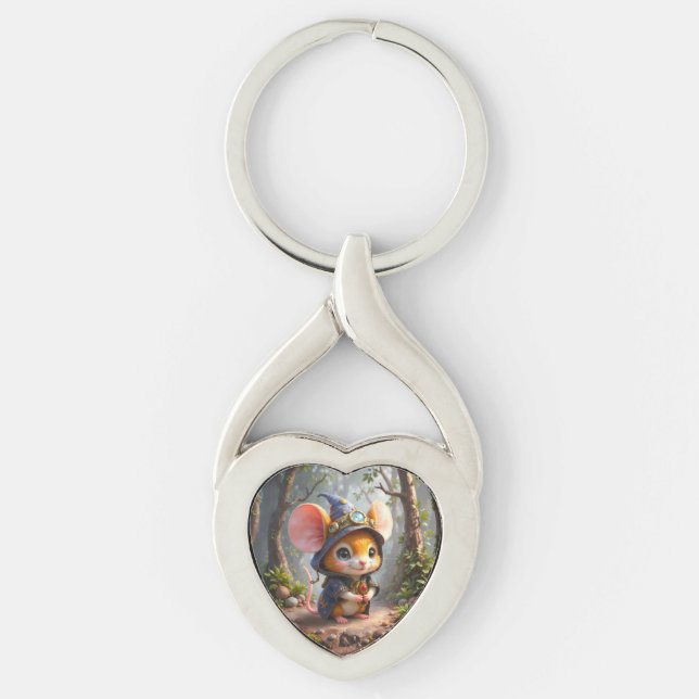 Månebelyst väktare av små underverk.  twisted heart silverfärgad nyckelring (Framsidan)