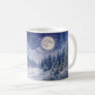 Månebelyst vinter skogslandskap konst kaffemugg