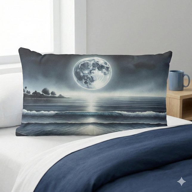 Månebelysta havsvågor stjärnklar natthimmel lumbarkudde (Moonlit Ocean Waves Celestial Night Sky Lumbar Pillow Mockup A)
