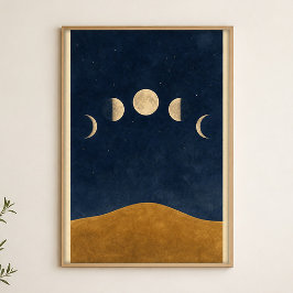 Månefaser Hill Akvarell Celestial Konst Affisch