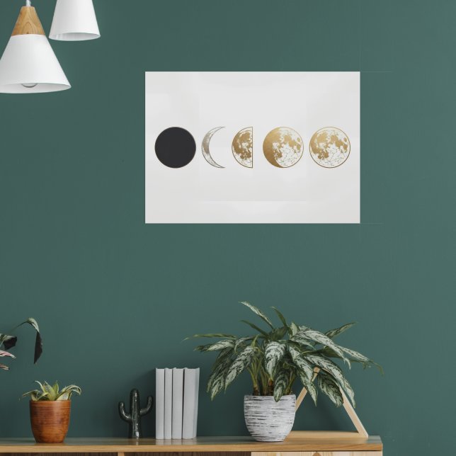 Månefaser Lunar Cykel Konsttryck | Celestial Vägg Poster (Vardagsrum 1)