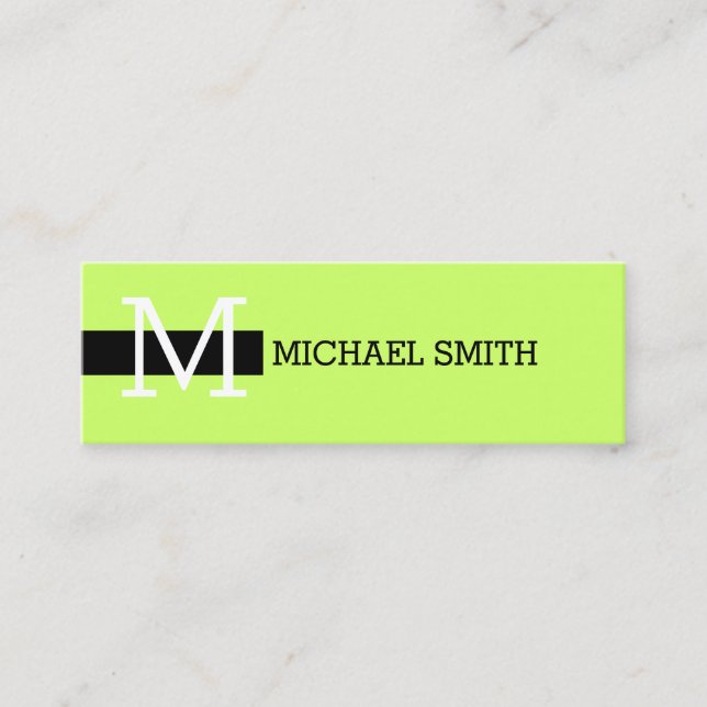 Månegrönt & svart för Monogram elegant modern Mini Visitkort (Framsida)