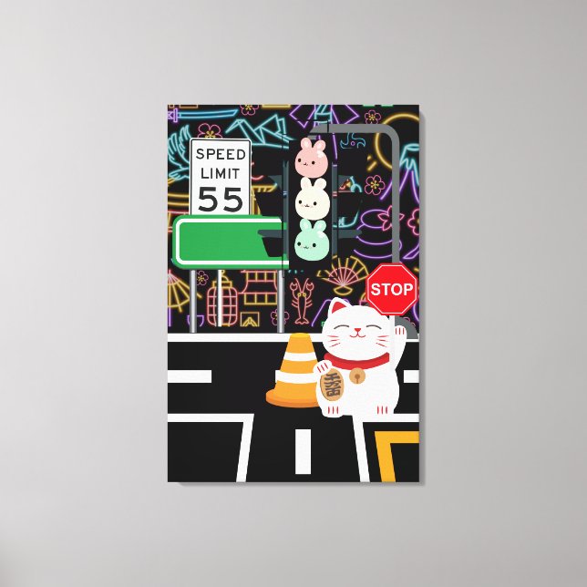 Maneki Neko Bunny Rabbit Wagashi Artwork Kawaii Canvastryck (Framsida)