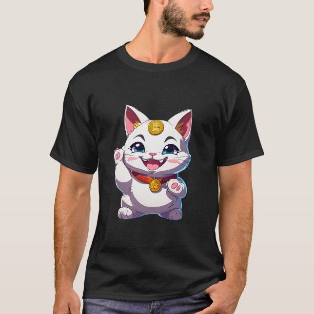 Maneki neko Cat Lucky Cat Wave Cat Höger Tass klip T Shirt (Framsida)