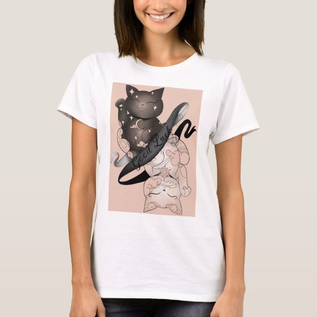 Maneki Neko Cats Lycka till T Shirt (Framsida)